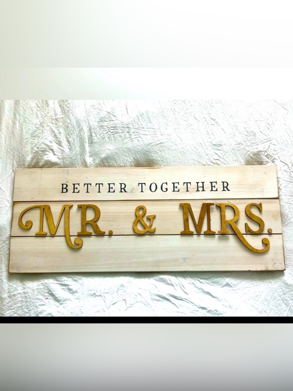 Wooden 'Mr. & Mrs.' Wall Sign - Gold on Cream